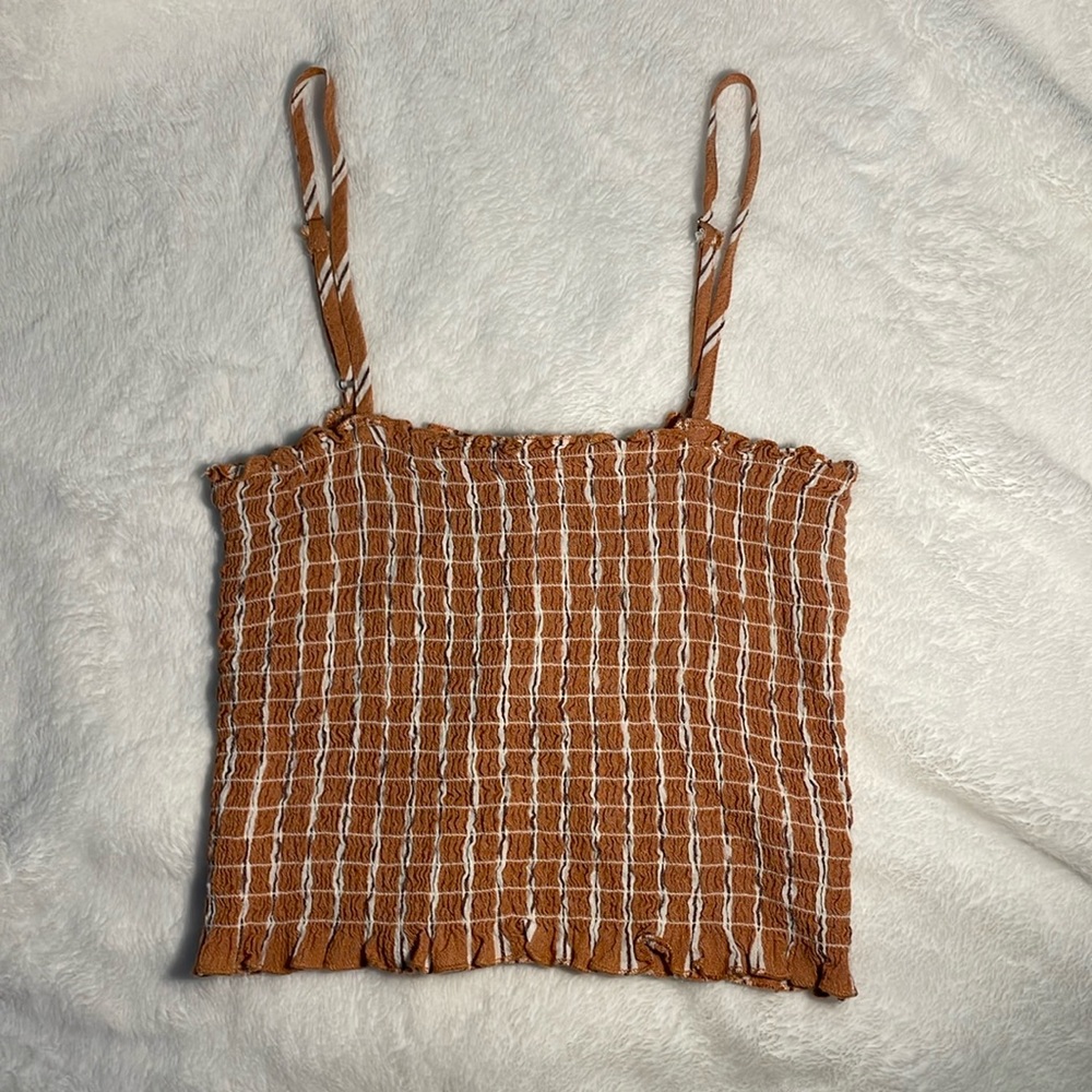 Orange Striped Woven Elastic Bandeau Top